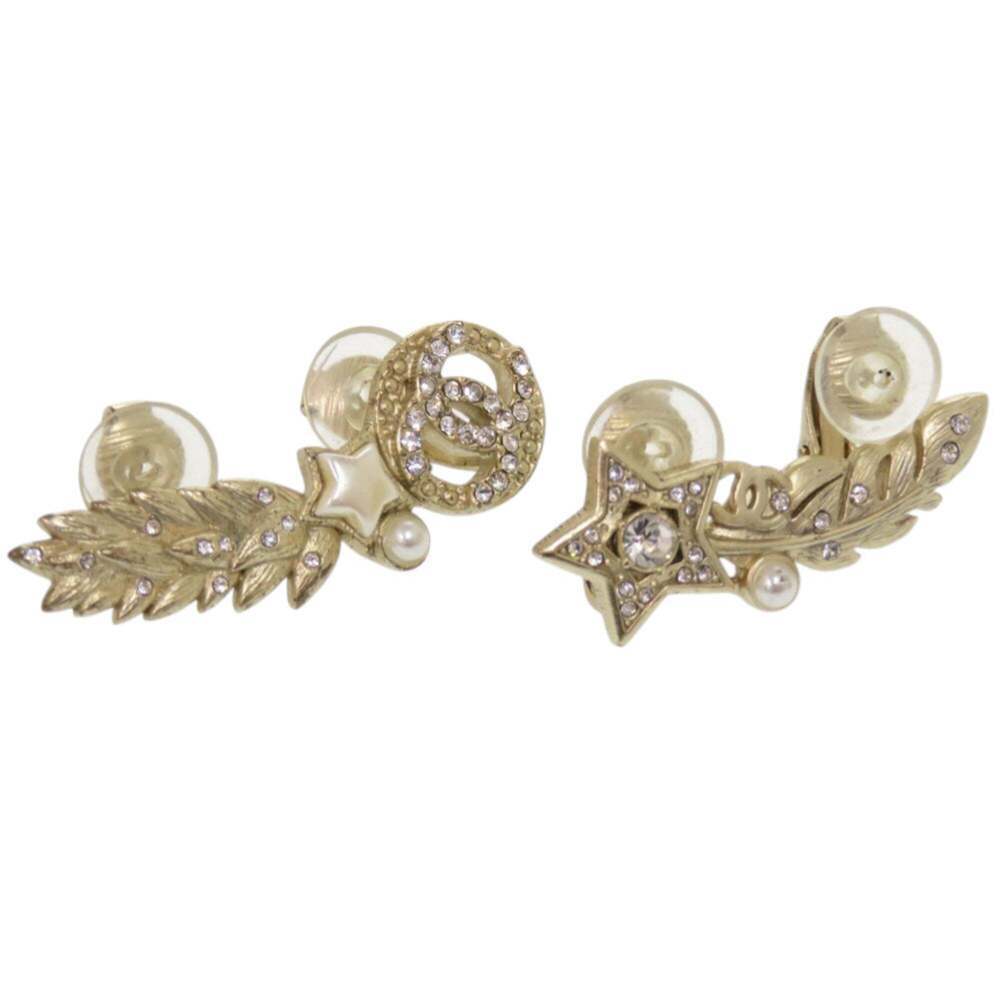 CHANEL Gold Pearl Logo Earrings